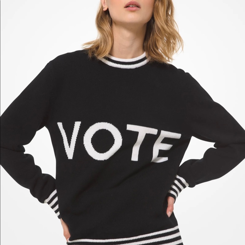 $850 Michael Kors Cashmere VOTE Sweater Small